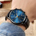Newest Luxury Multi-Function  3Eyes Man's Leather Quartz Watches  Business Simple Easy Matching Apparel Watches
